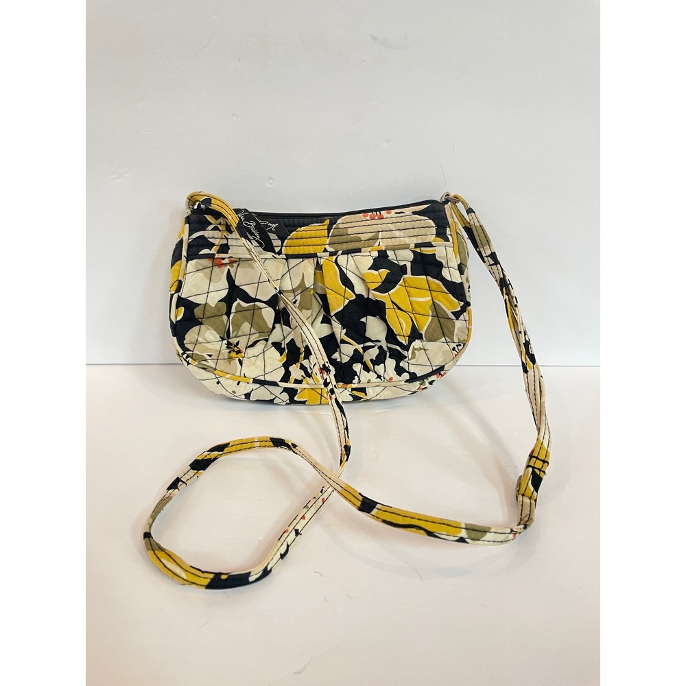 Vera Bradley Night and Day Quilted Floral Crossbody Bag Yellow Black White Small